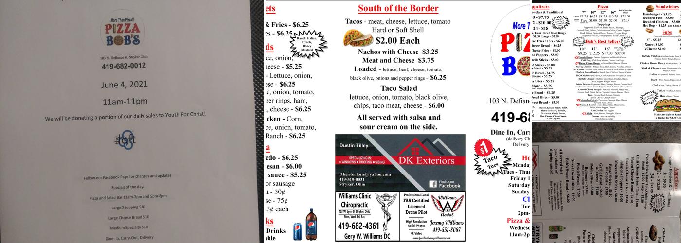 Pizza Bob's Stryker Menu