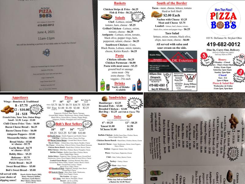 Pizza Bob's Stryker Menu