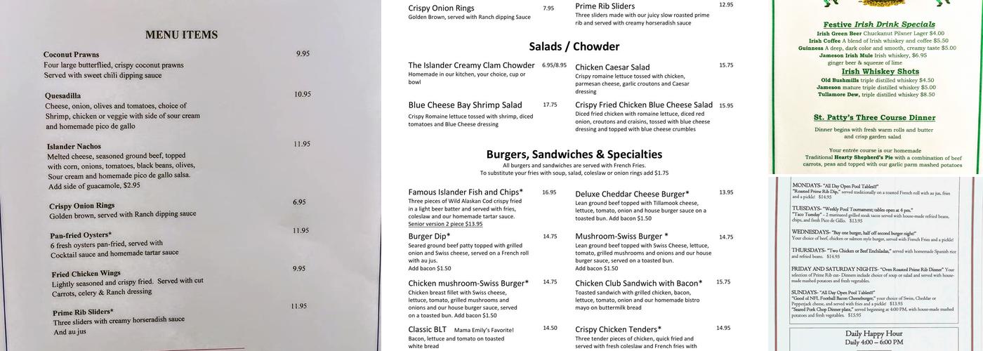 Islander Bar and Grill Menu