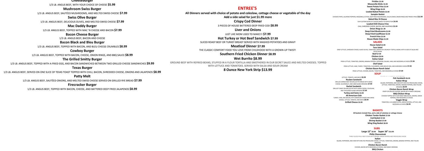 Smitty's Diner Menu