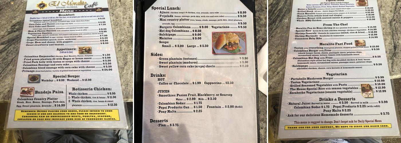 El Moralito Cafe Menu