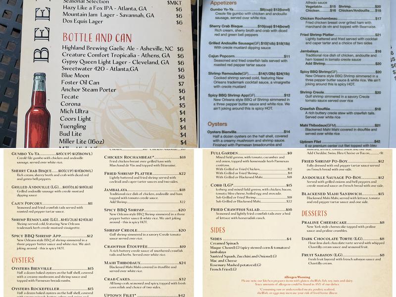 Bleu Canoe Menu