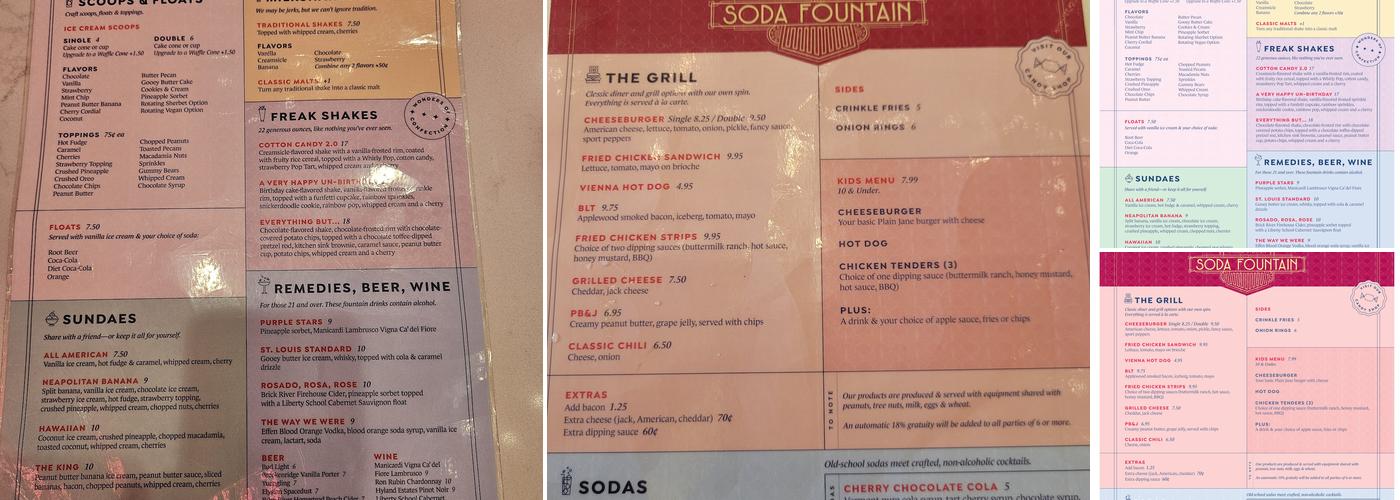 St. Louis Union Station Soda Fountain Menu