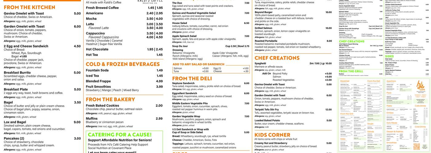 Hj's Cafe Menu