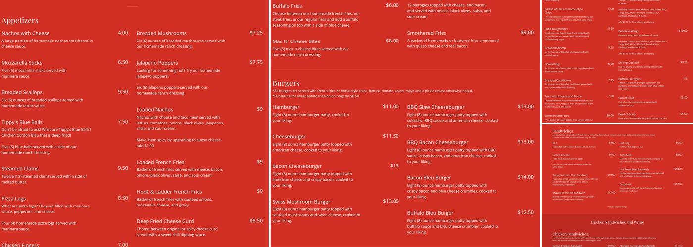 Tug Hill Hook and Ladder Menu