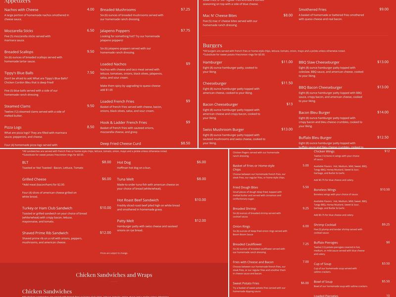 Tug Hill Hook and Ladder Menu