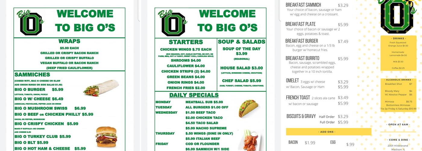 Big O's Menu