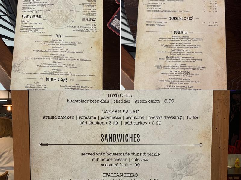 Budweiser 1876 Menu