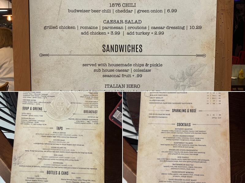 Budweiser 1876 Menu