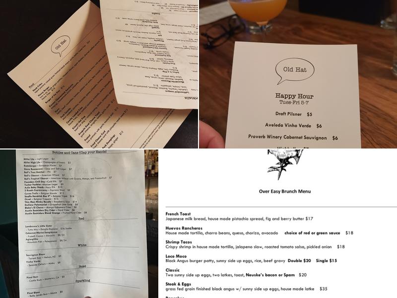 Old Hat Bar Menu
