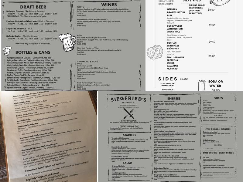 Siegfried's Restaurant and German Biergarten Menu