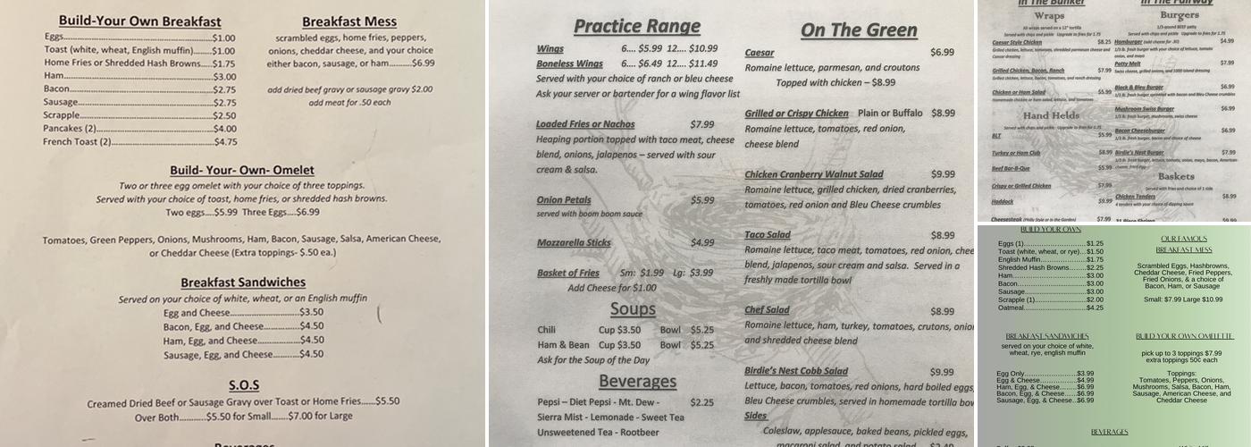 Birdie's Nest Restaurant Menu