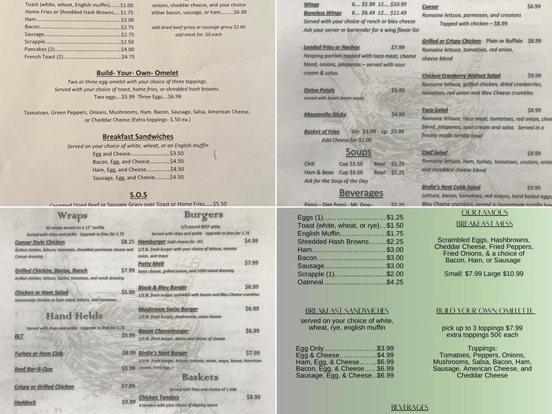 Birdie's Nest Restaurant Menu