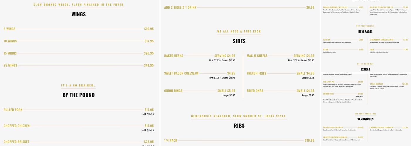 Big Worm's BBQ Menu