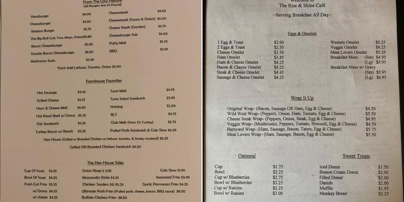 Rise and Shine Restaurant Menu