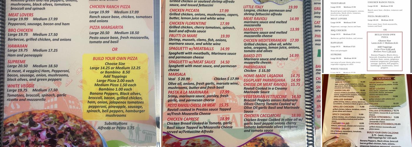 Caffe de Olla Italian Restaurant Menu