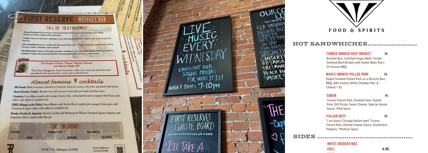 First Reserve Whiskey Bar Menu