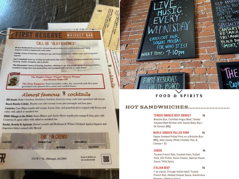 First Reserve Whiskey Bar Menu