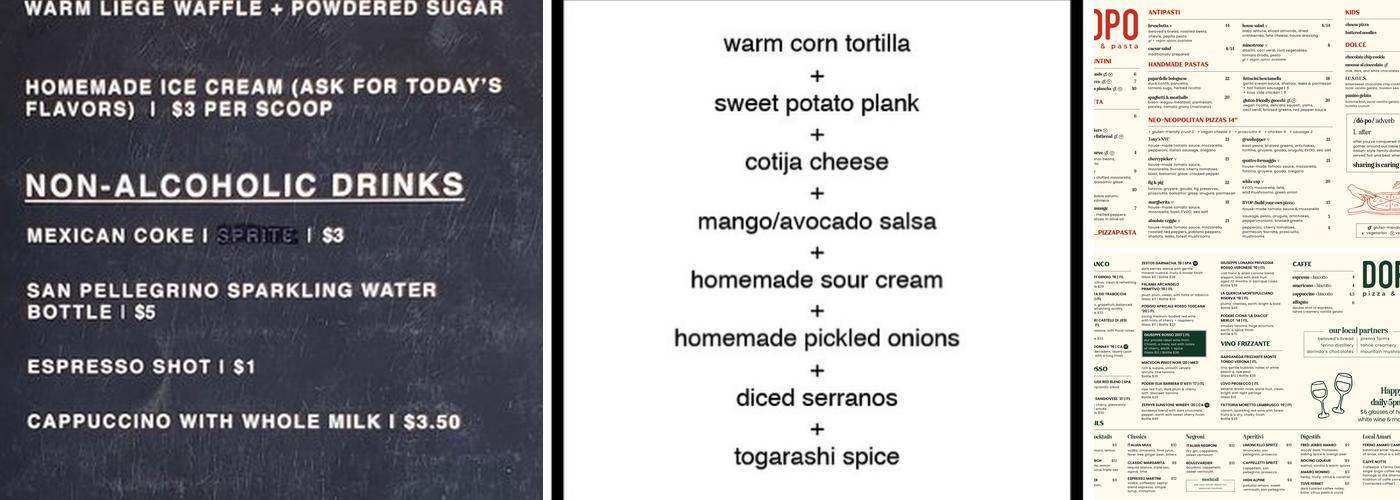 DOPO Pizza & Pasta Menu