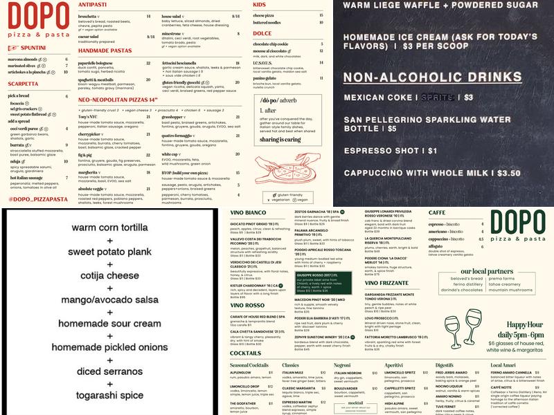 DOPO Pizza & Pasta Menu