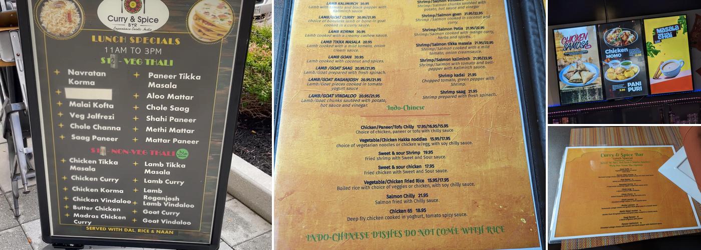 Curry & Spice Bar Menu