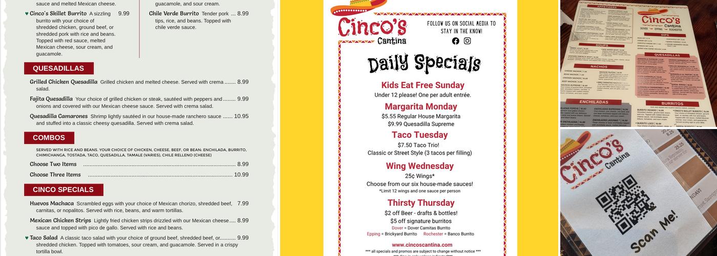 Cinco's Cantina Menu