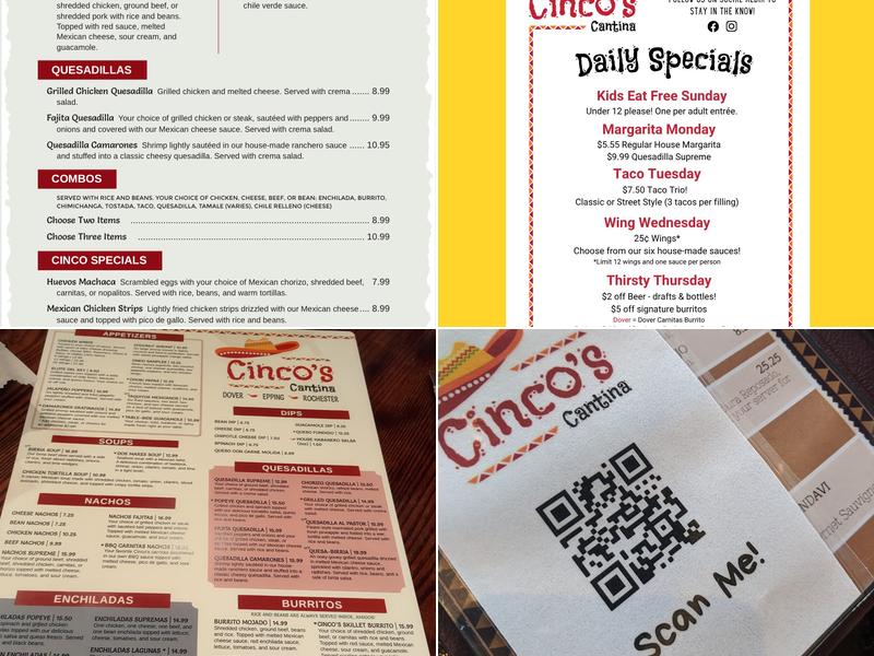 Cinco's Cantina Menu