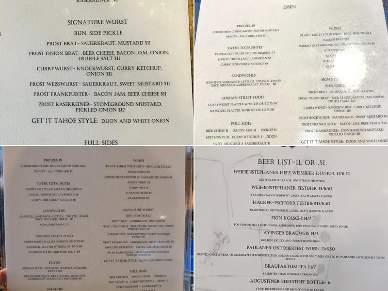 Prost Biergarten Menu
