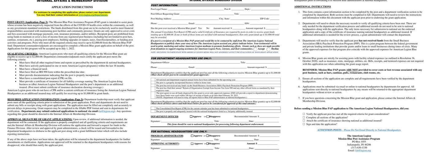 American Legion Menu