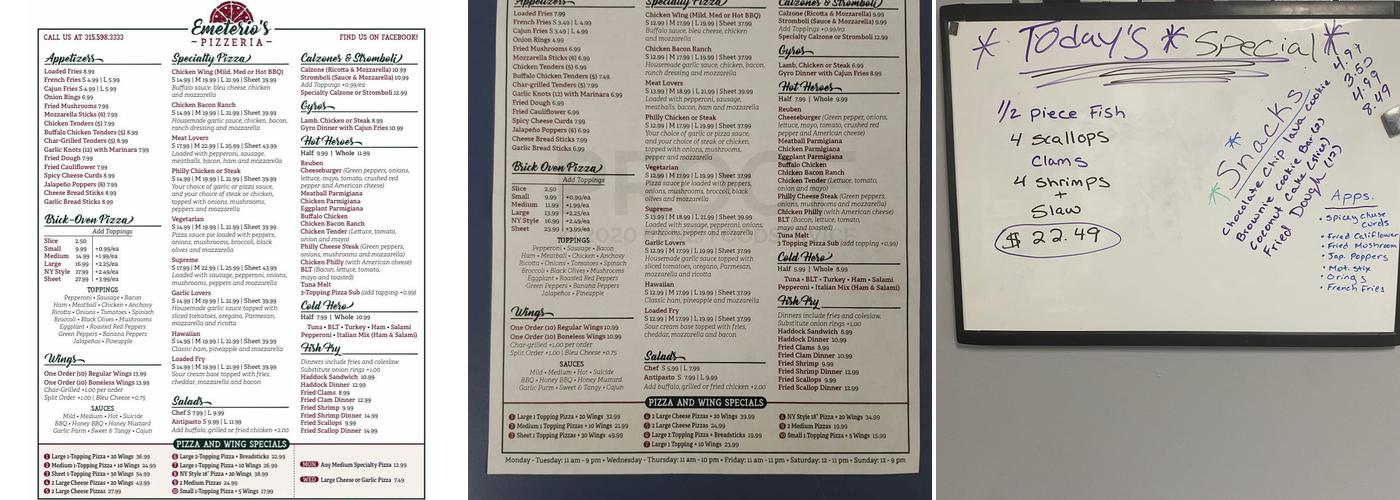 Emeterio's Pizzeria Menu