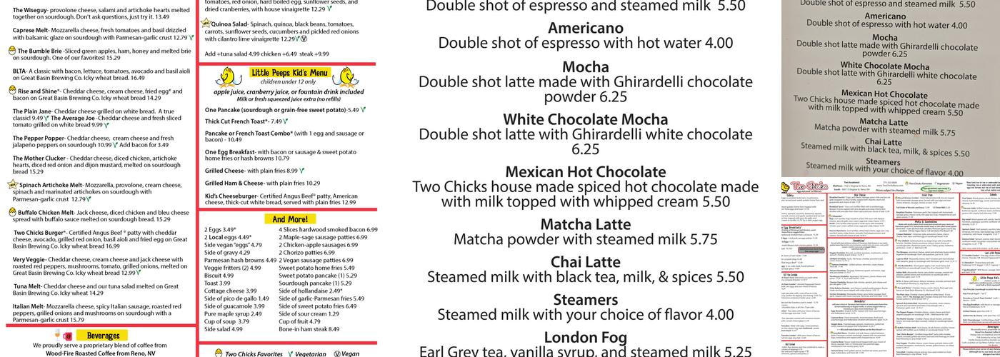 Two Chicks Menu