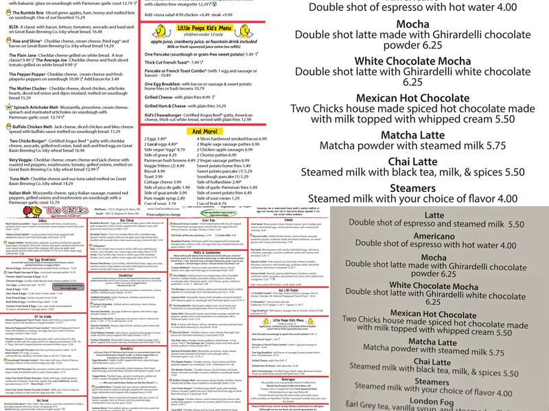 Two Chicks Menu