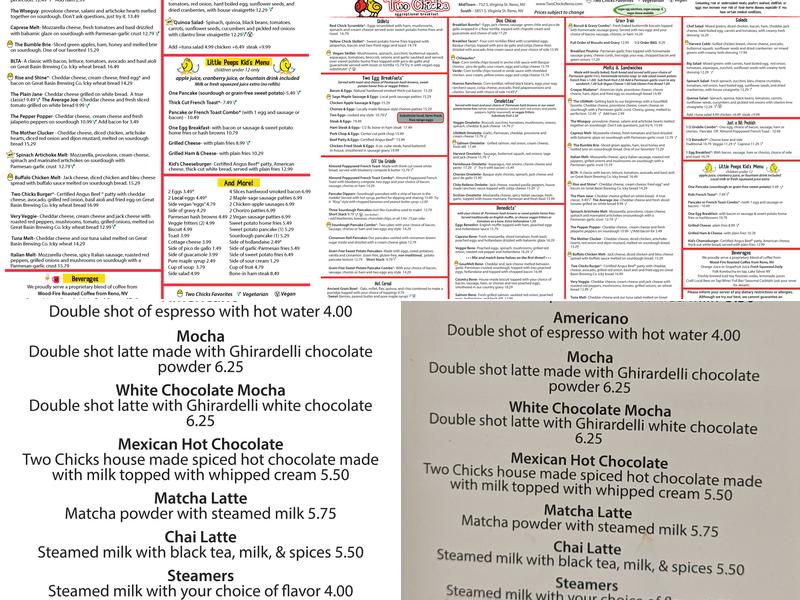 Two Chicks Menu