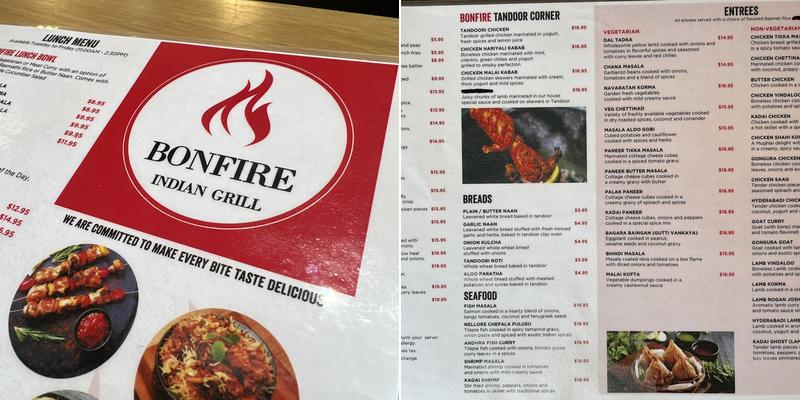 Bonfire Indian Grill Menu
