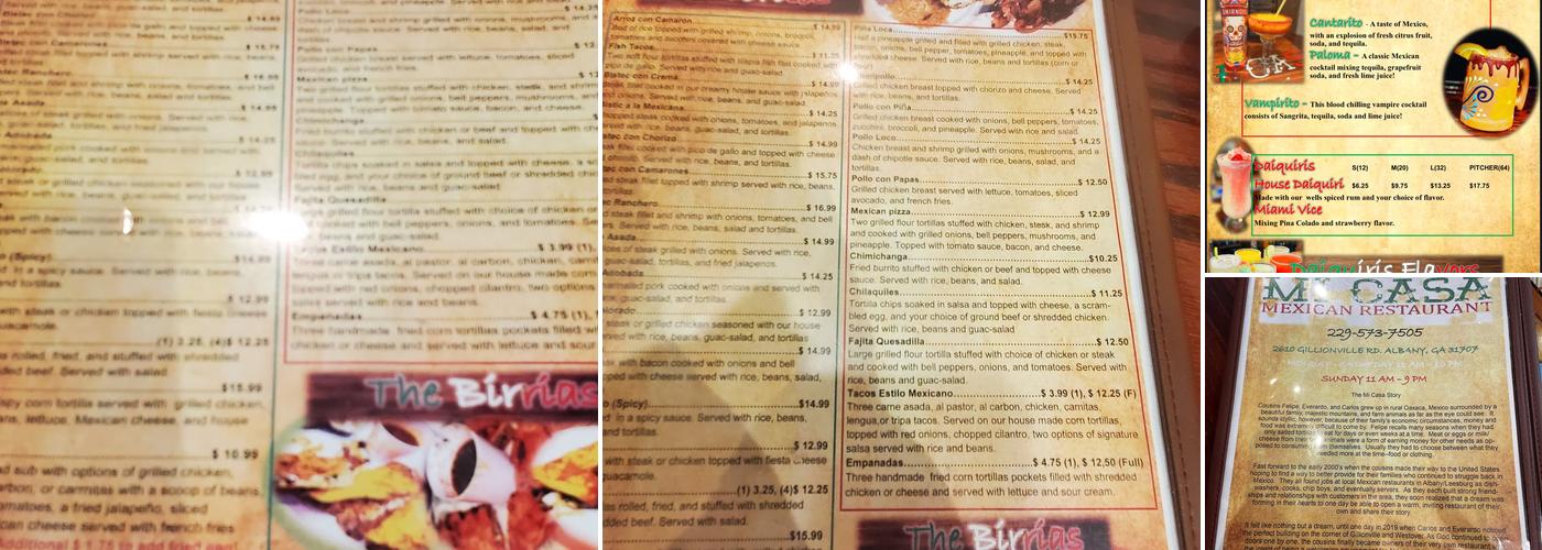 Mi Casa Mexican Restaurant Menu