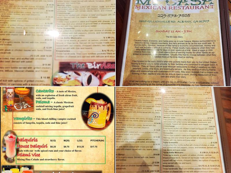 Mi Casa Mexican Restaurant Menu