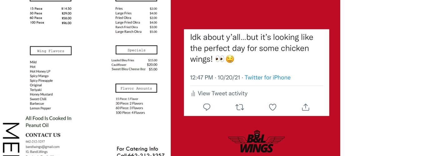 B & L Wings (Pick Up and Go Only) Menu