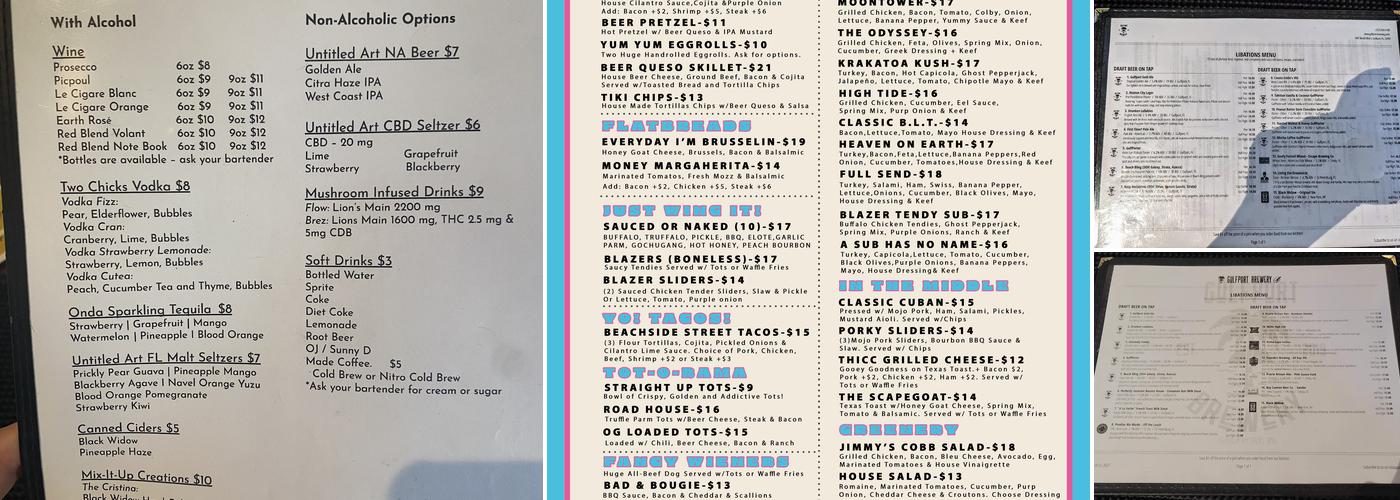 Gulfport Brewery + Eatery Menu