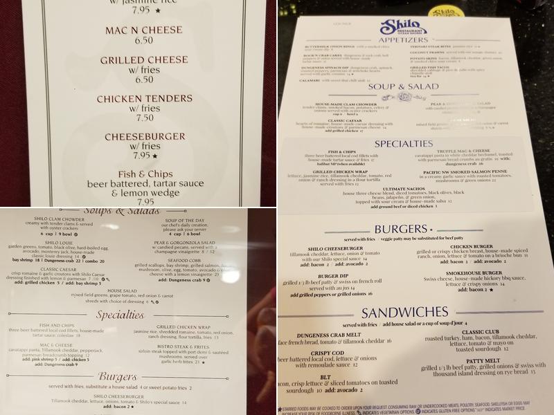 Shilo Restaurant Ocean Shores Menu