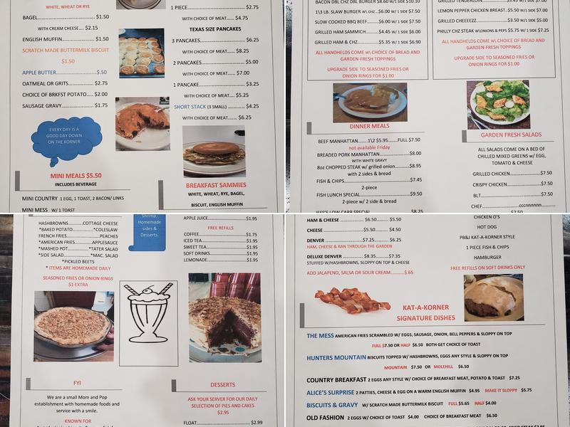 Kat A Korner Diner Menu