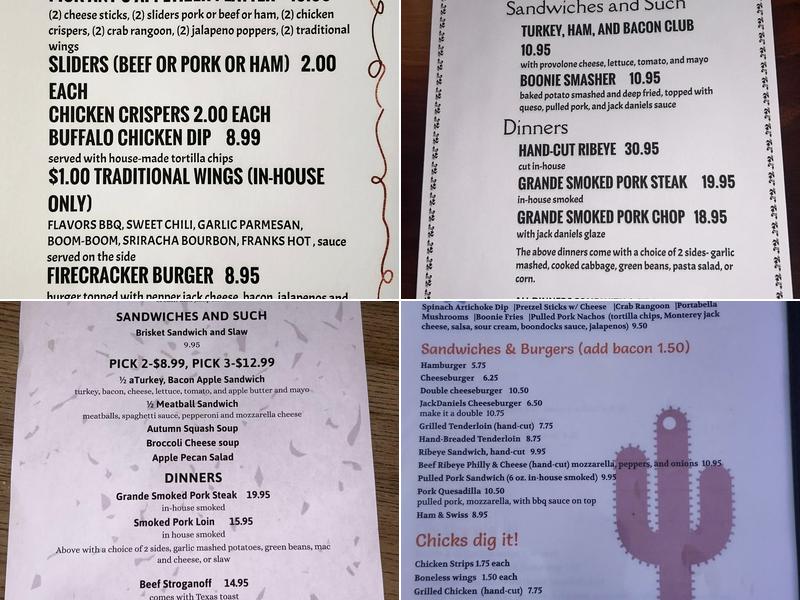 Boondocks Bar & Grill Menu