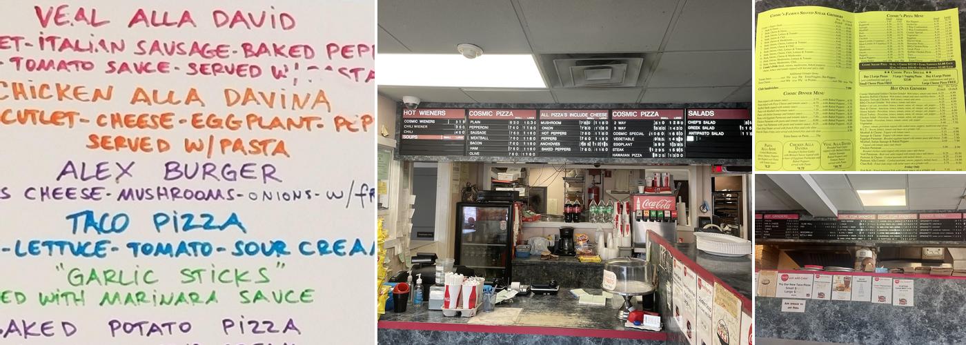 Cosmic Pizza Steak & Wieners Menu