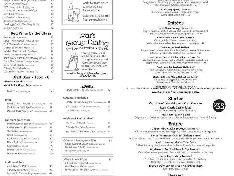 Ivar's Mukilteo Landing Menu