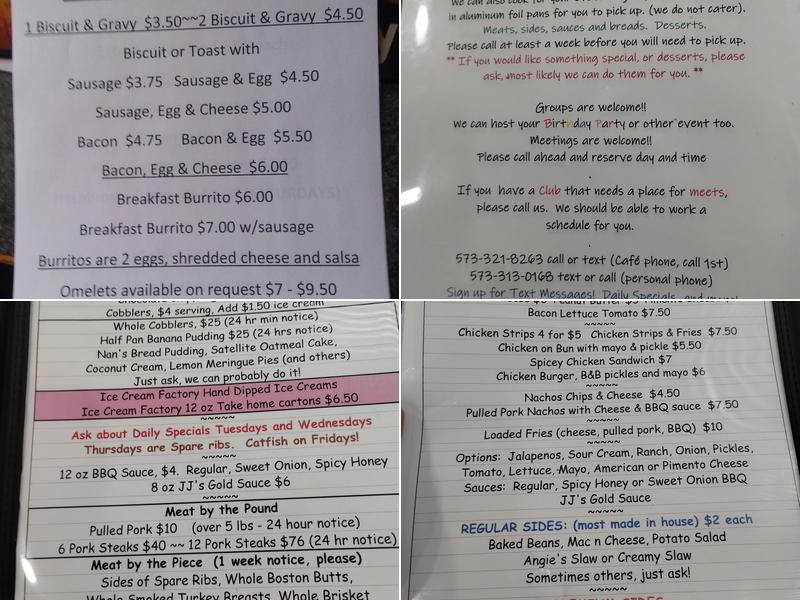 JJ's Roadside Cafe Menu