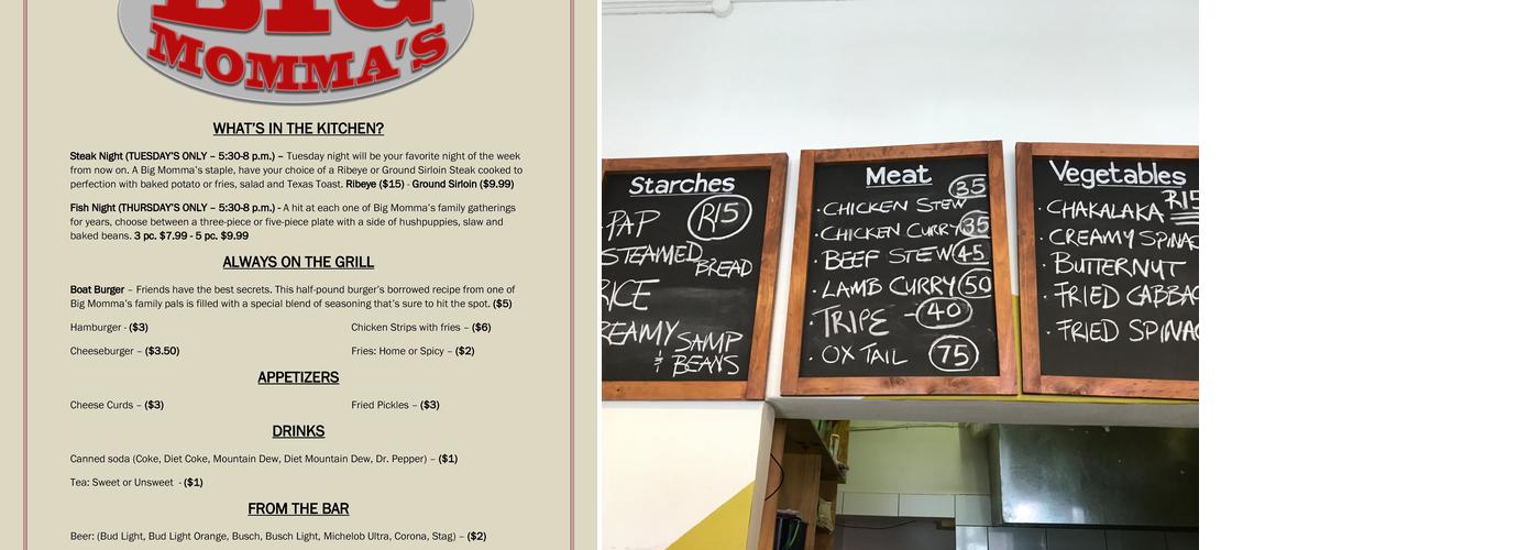 Big Momma's Menu