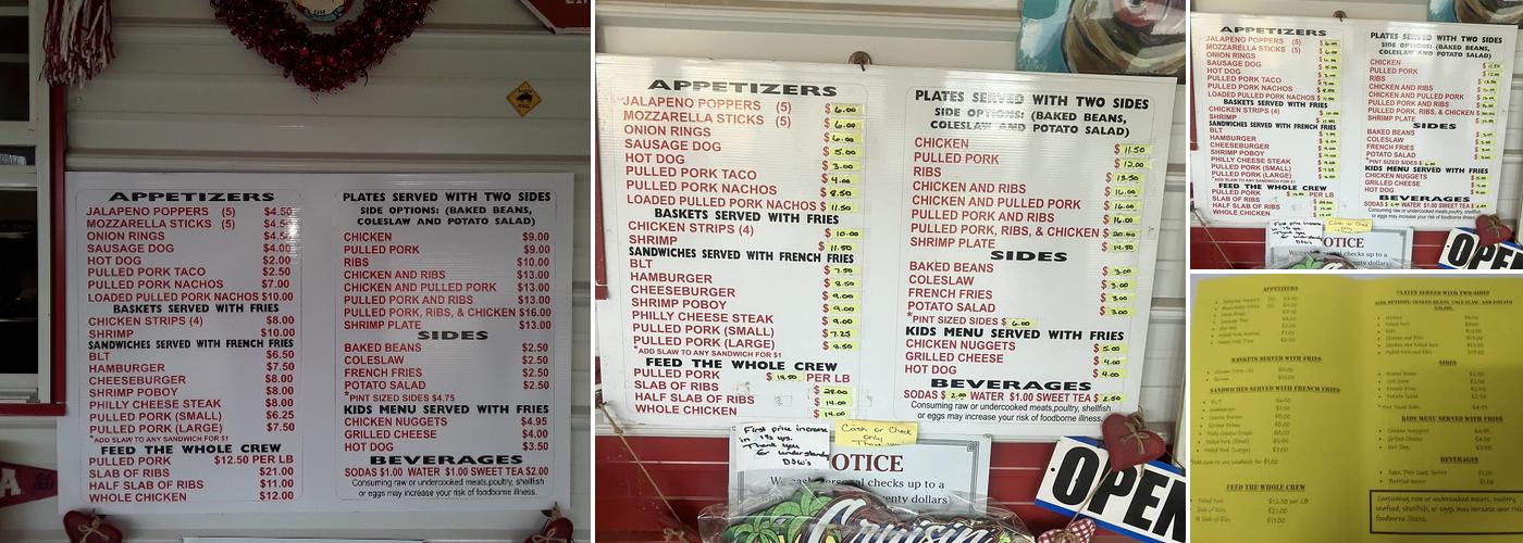 D&W's Backyard BBQ Menu