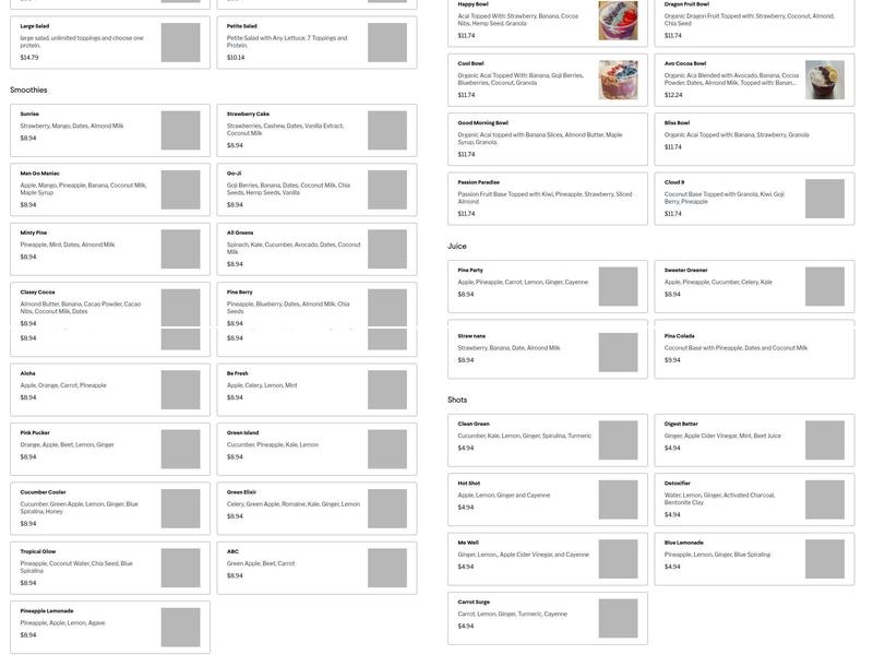 So Juicy- Juice & Salad Bar Menu