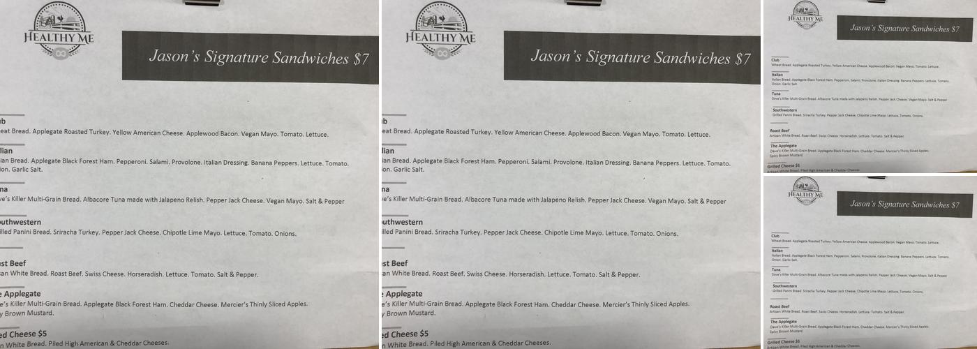 Healthy Me of Blue Ridge Menu