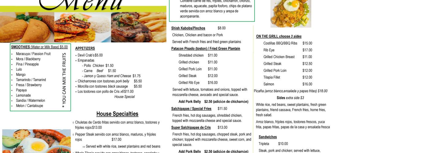 La Cocina de Cris Menu