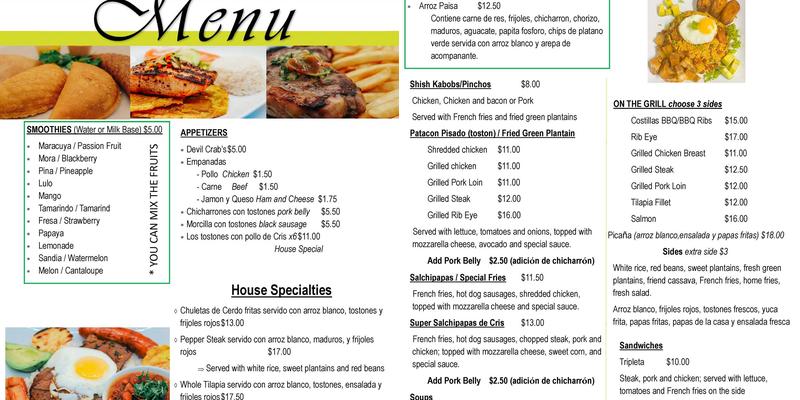 La Cocina de Cris Menu